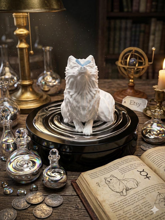 Snow Fox Figurine with Blue Butterfly | Alchemical Fantasy Decor