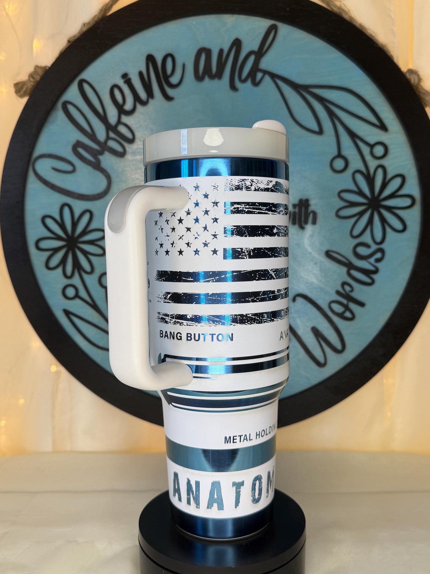 Anatomy of a Pew 40oz Tumbler | Laser Engraved Blue Mirror Stainless Steel Mug