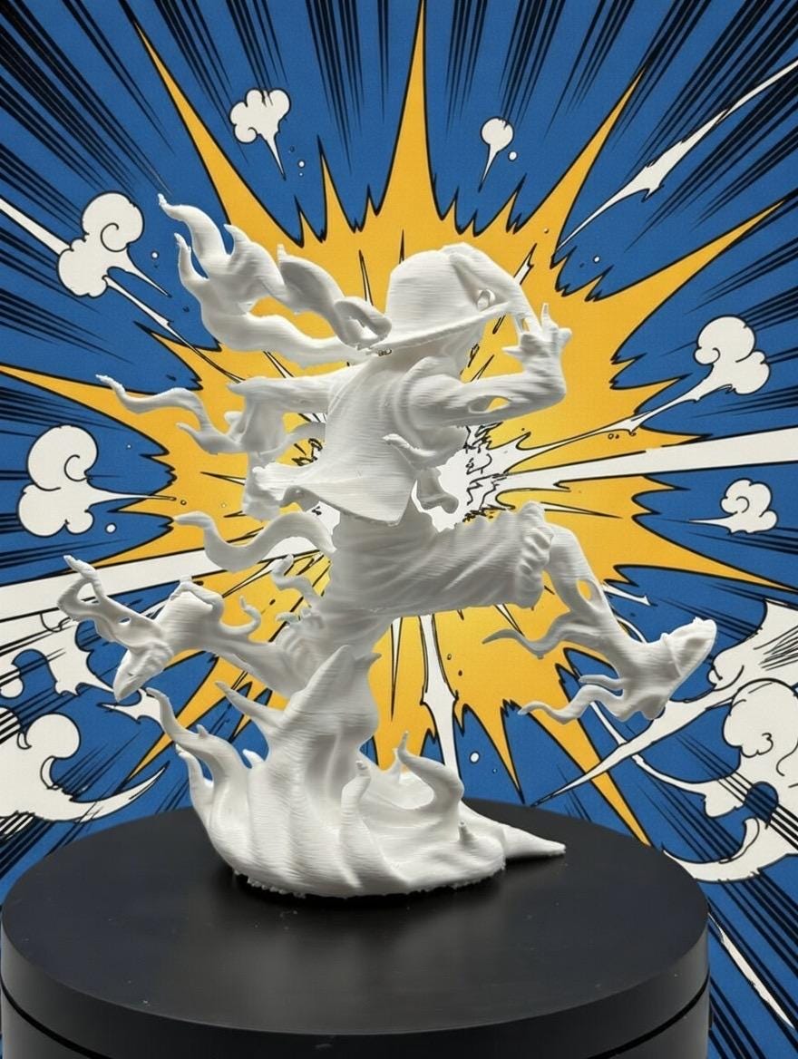 Anime Pirate Figurine | 4.5" Minimalist Manga Desk Decor, DIY Paintable Statue