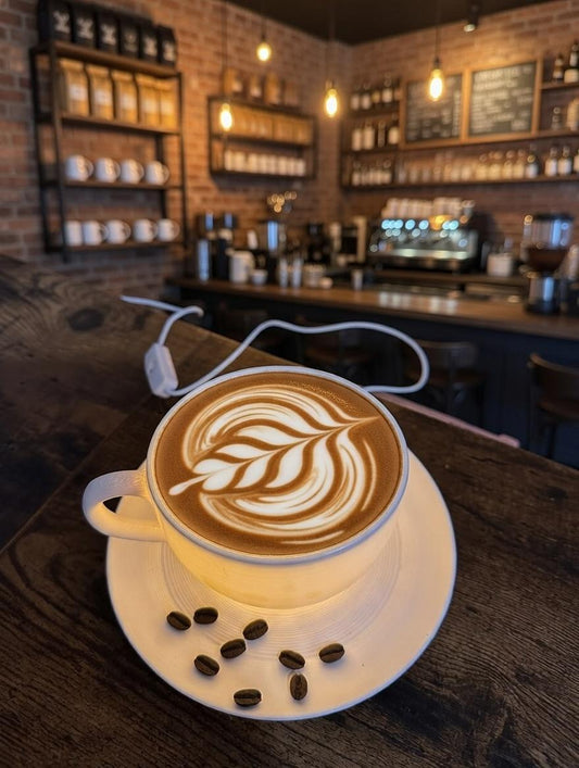 Dimmable Coffee Cup Lamp | Latte Art Light, Cozy Cafe Decor (6.5" Wide)