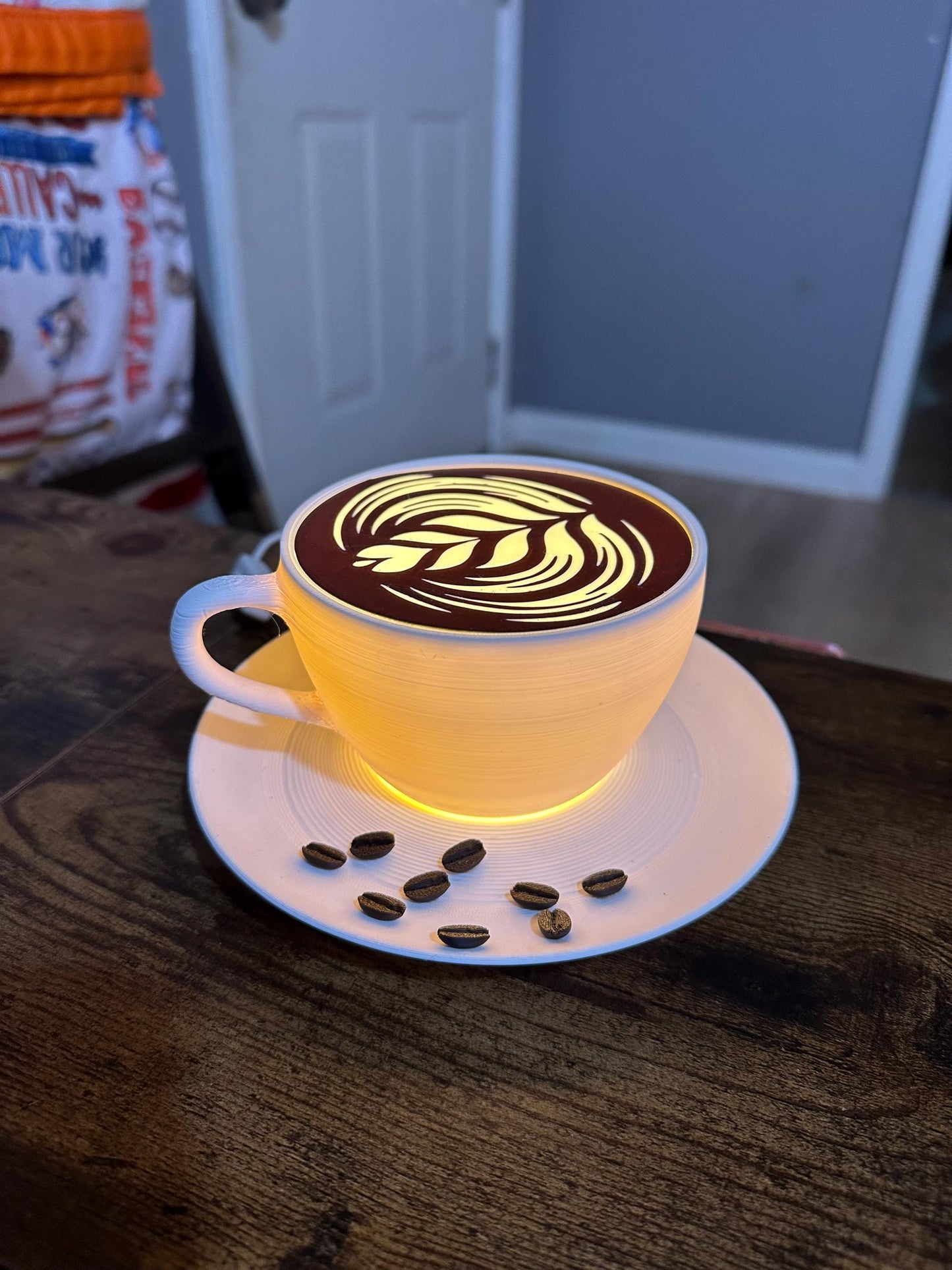 Dimmable Coffee Cup Lamp | Latte Art Light, Cozy Cafe Decor (6.5" Wide)