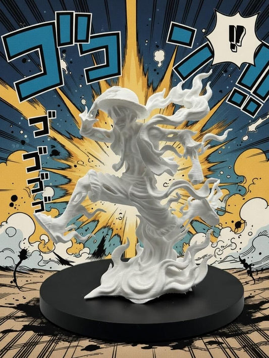 Anime Pirate Figurine | 4.5" Minimalist Manga Desk Decor, DIY Paintable Statue