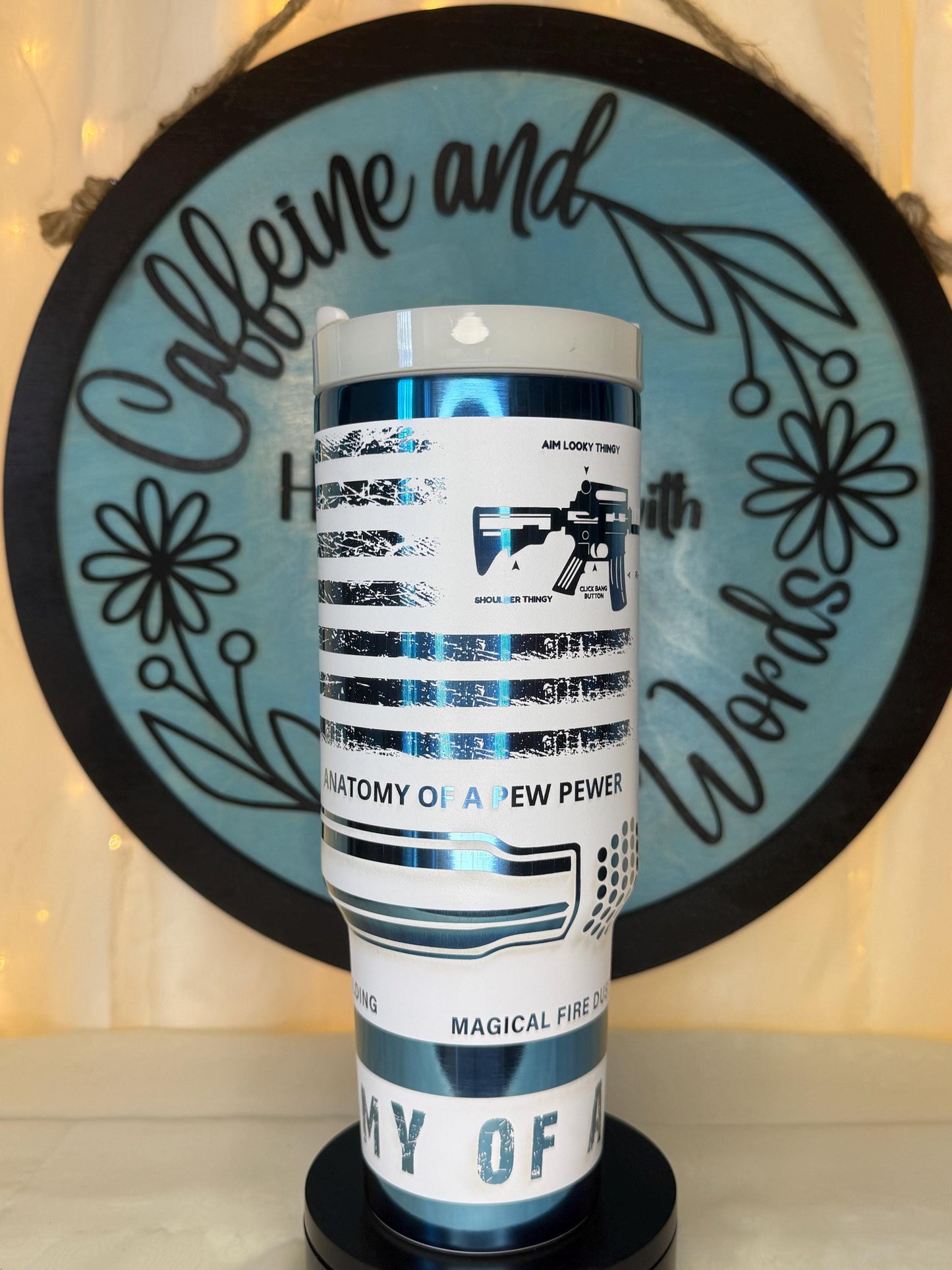 Anatomy of a Pew 40oz Tumbler | Laser Engraved Blue Mirror Stainless Steel Mug