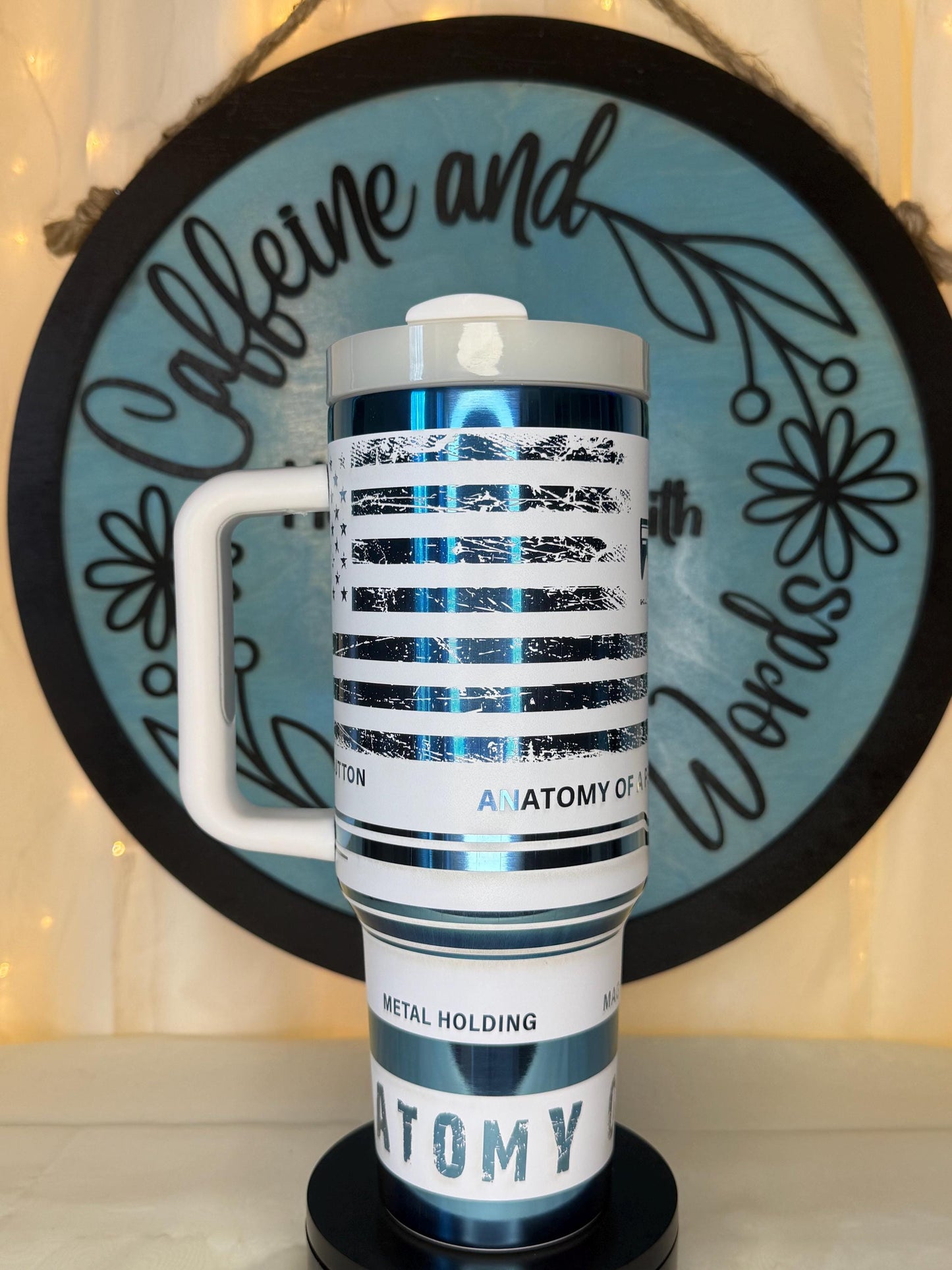 Anatomy of a Pew 40oz Tumbler | Laser Engraved Blue Mirror Stainless Steel Mug