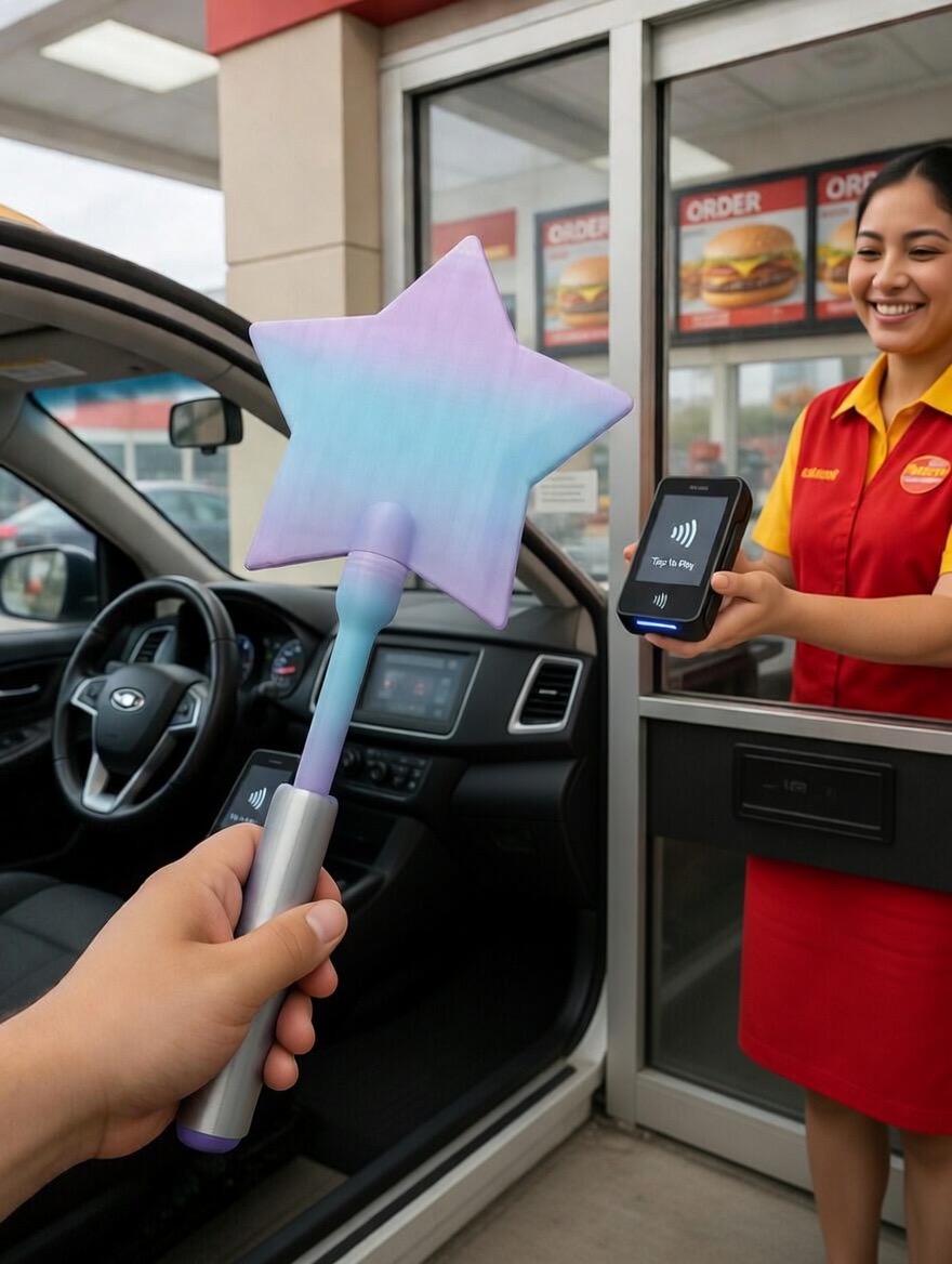 Payment Wand | Star-Topped Contactless Card Holder, Pastel Gradient, Drive-Thru Accessory