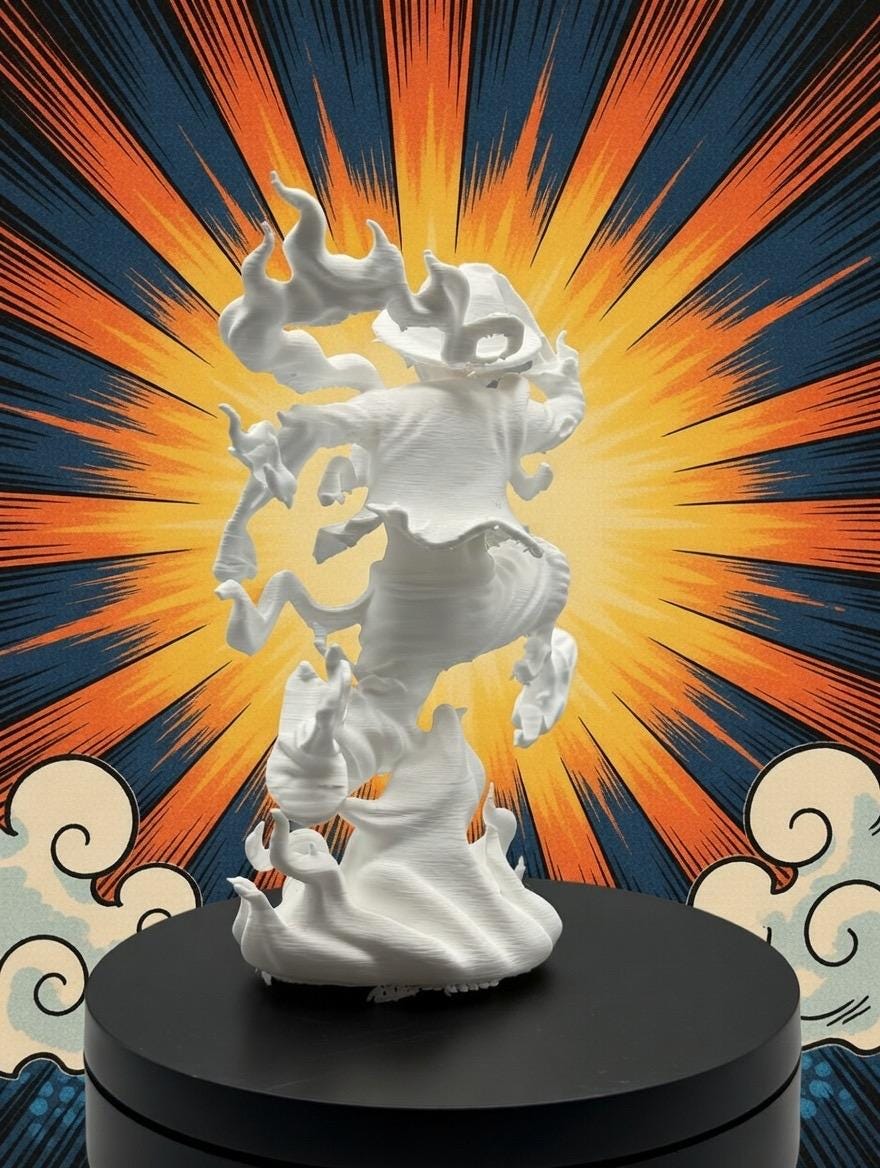 Anime Pirate Figurine | 4.5" Minimalist Manga Desk Decor, DIY Paintable Statue