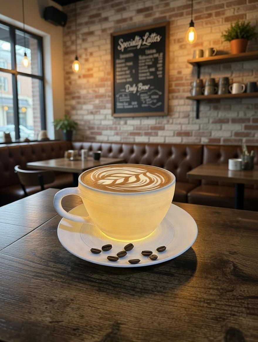 Dimmable Coffee Cup Lamp | Latte Art Light, Cozy Cafe Decor (6.5" Wide)