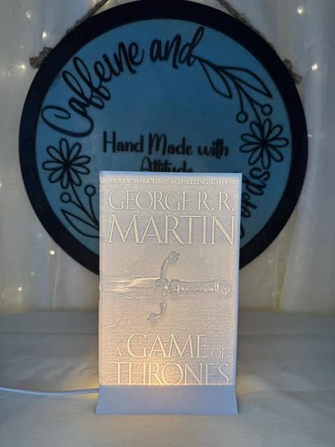 Epic Fantasy Book Lamp | Glowing Lithophane Book Light | Medieval Sword Bookshelf Decor | BookTok Night Light | Book Art