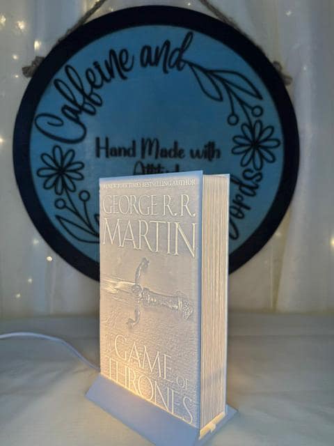 Epic Fantasy Book Lamp | Glowing Lithophane Book Light | Medieval Sword Bookshelf Decor | BookTok Night Light | Book Art