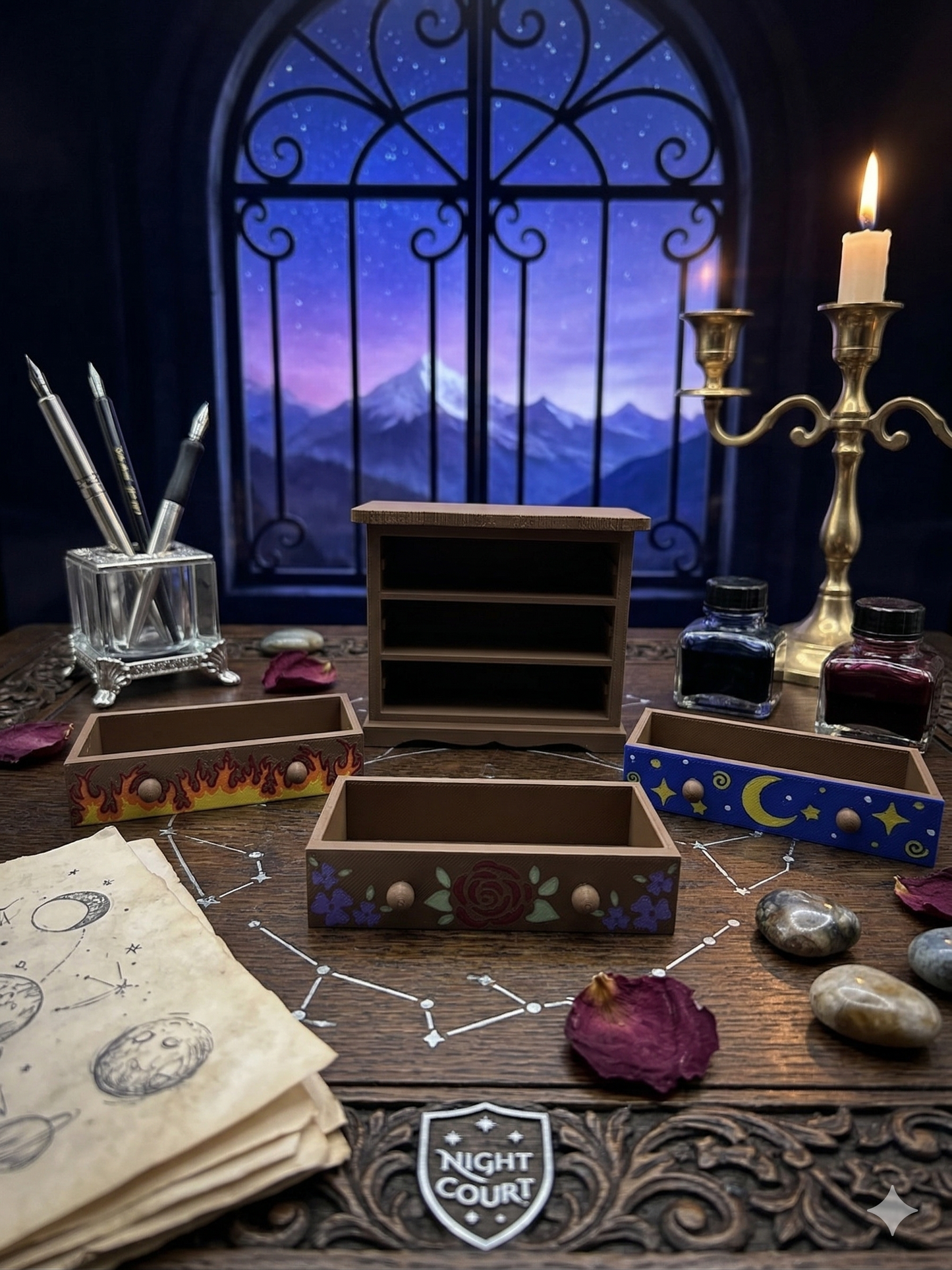 Feyre’s Painted Dresser: The Ultimate ACOTAR Desk Organizer & Bookmark Throne | Night Court Inspired 3D Print