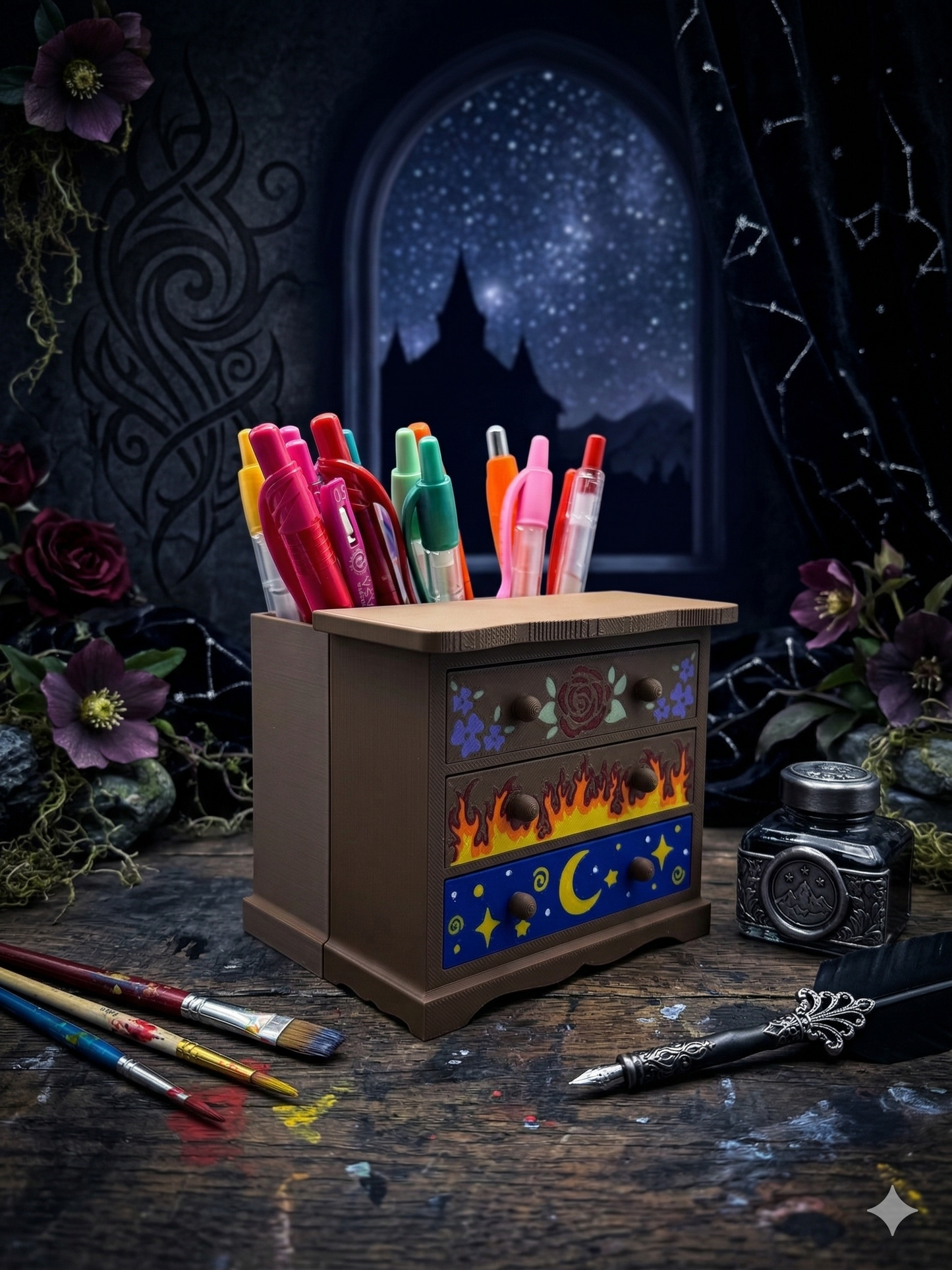Feyre’s Painted Dresser: The Ultimate ACOTAR Desk Organizer & Bookmark Throne | Night Court Inspired 3D Print
