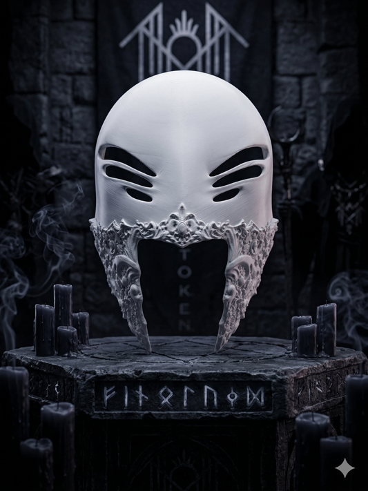 Sleep Token Mask White mask Dark background
