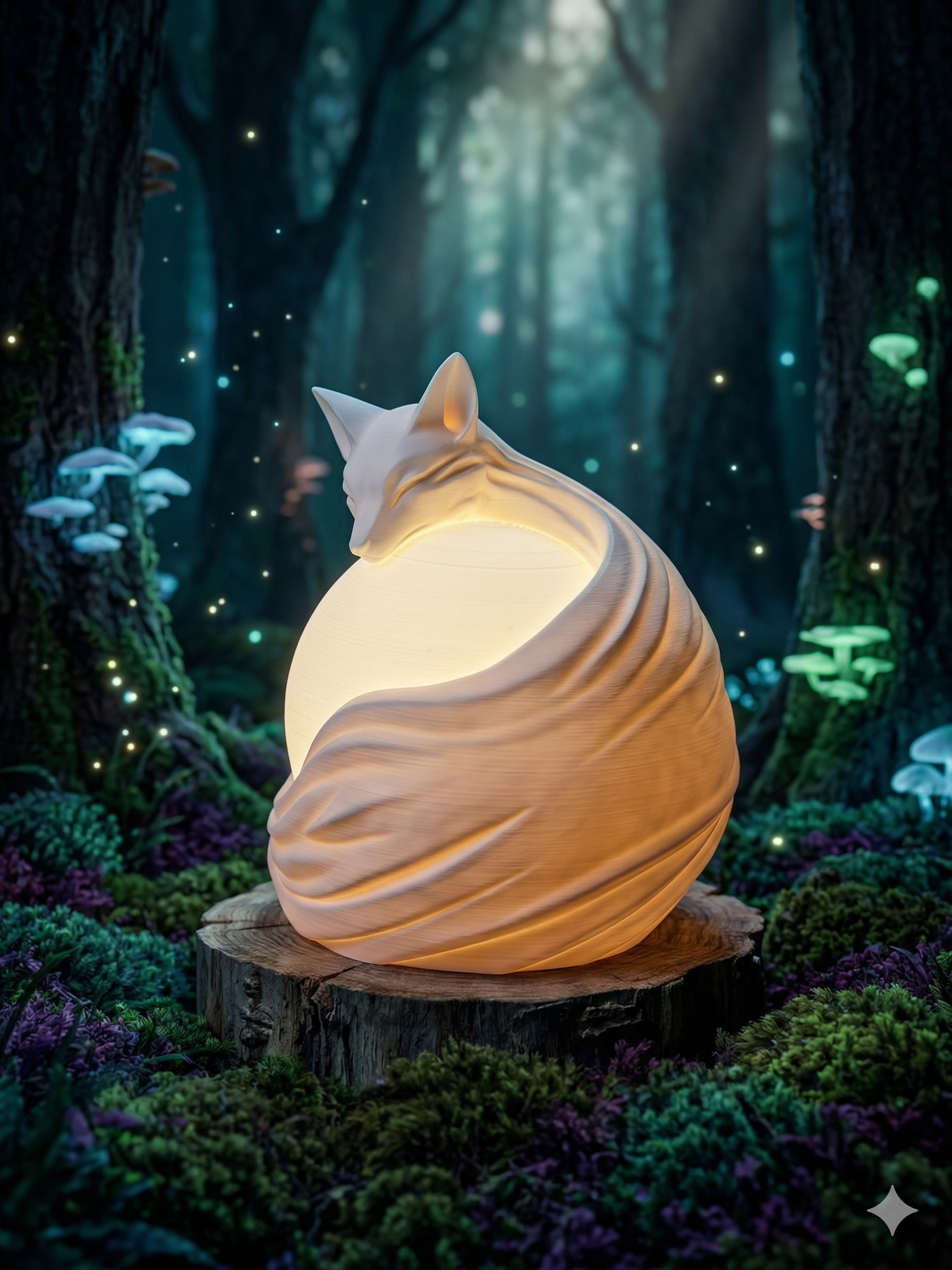 Dimmable woodland fox night light with AC plug cord showing