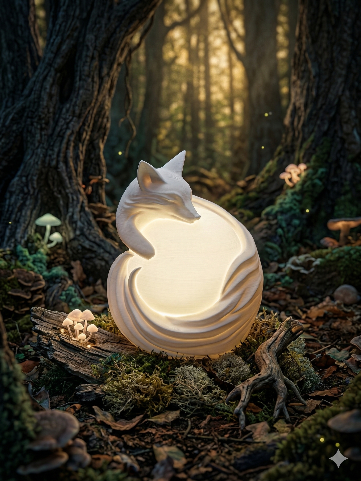 6 inch tall fox animal lamp illuminating a forest theme nursery