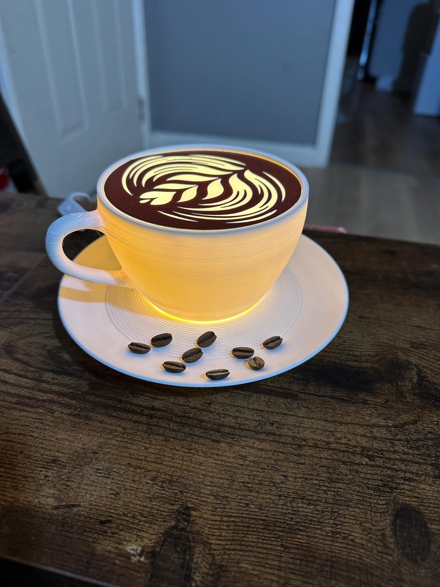 Dimmable Coffee Cup Lamp | Latte Art Light, Cozy Cafe Decor (6.5" Wide)