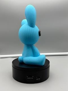 Blue faux knitted bunny figurine – button eyed amigurumi desk decor