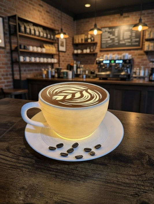 Dimmable Coffee Cup Lamp | Latte Art Light, Cozy Cafe Decor (6.5" Wide)