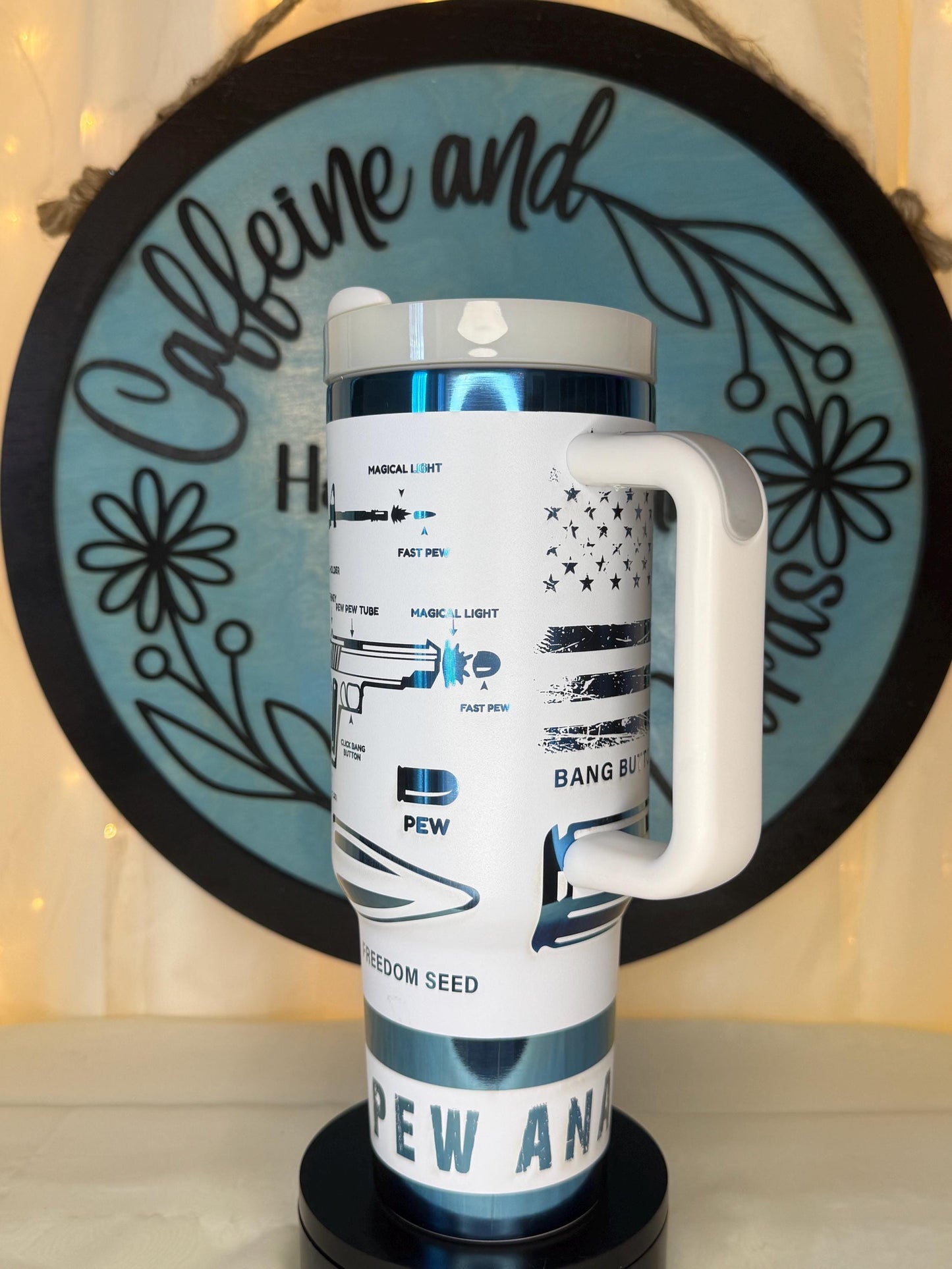 Anatomy of a Pew 40oz Tumbler | Laser Engraved Blue Mirror Stainless Steel Mug