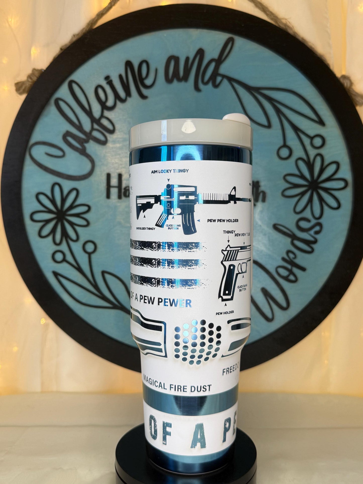 Anatomy of a Pew 40oz Tumbler | Laser Engraved Blue Mirror Stainless Steel Mug