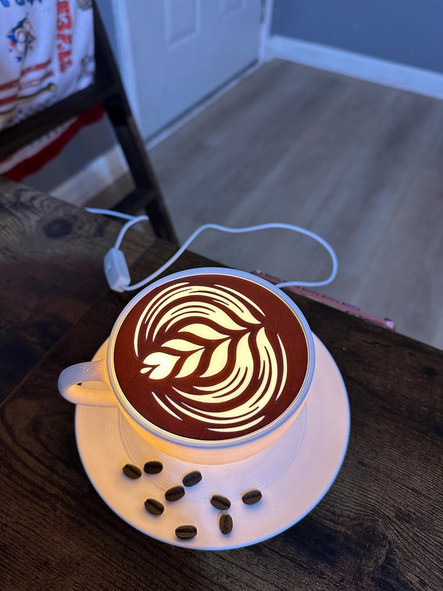 Dimmable Coffee Cup Lamp | Latte Art Light, Cozy Cafe Decor (6.5" Wide)