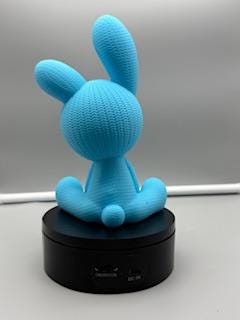 Blue faux knitted bunny figurine – button eyed amigurumi desk decor