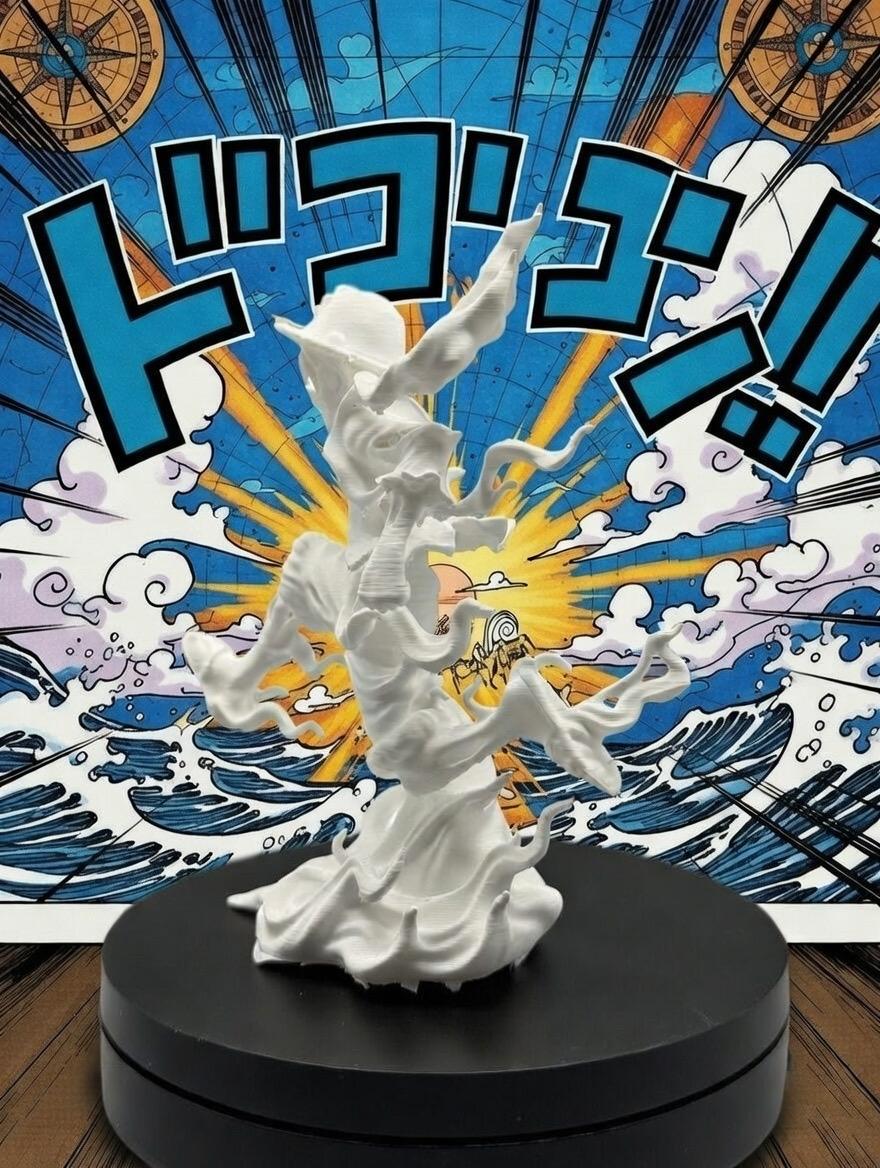 Anime Pirate Figurine | 4.5" Minimalist Manga Desk Decor, DIY Paintable Statue