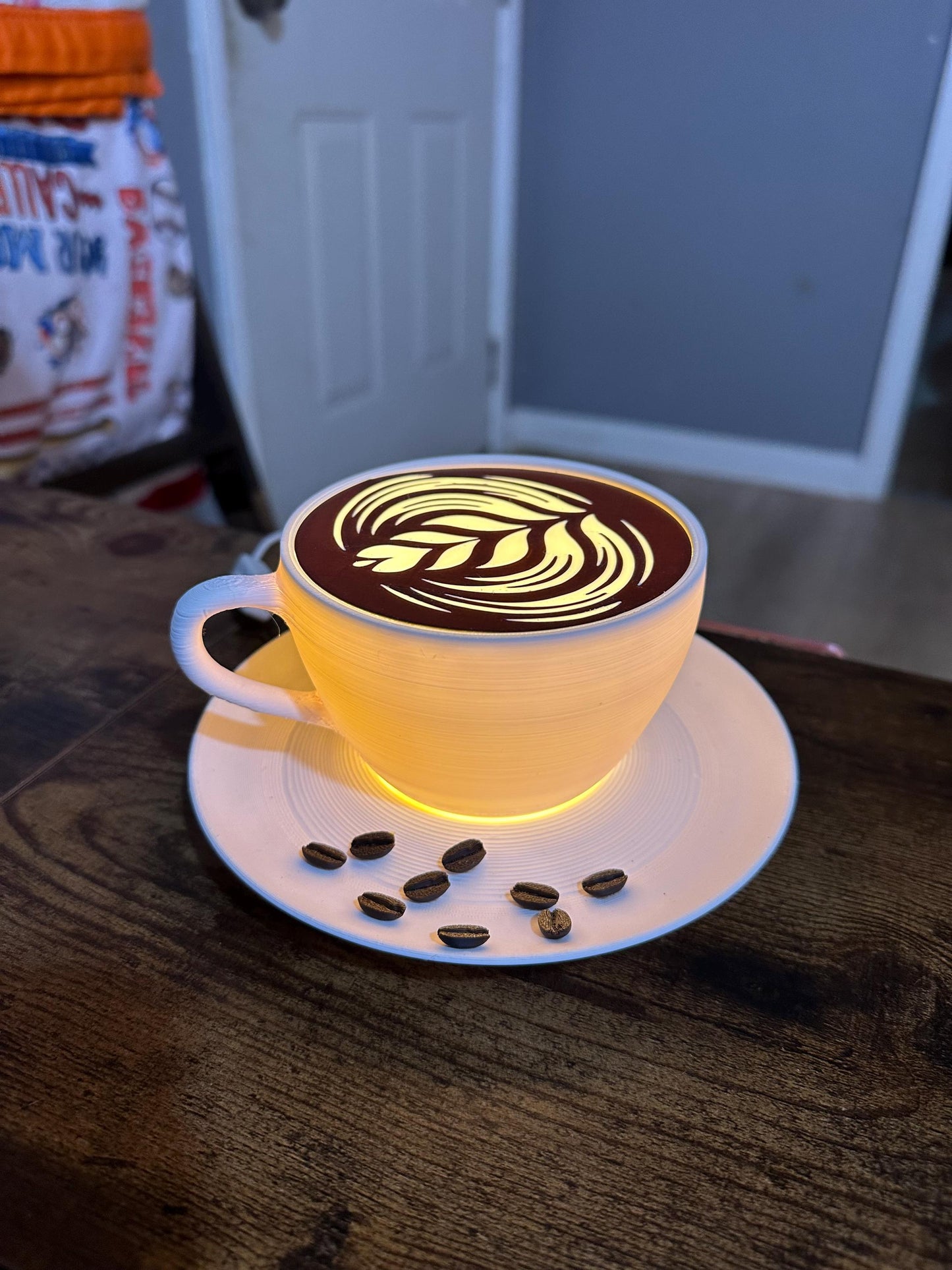 Dimmable Coffee Cup Lamp | Latte Art Light, Cozy Cafe Decor (6.5" Wide)
